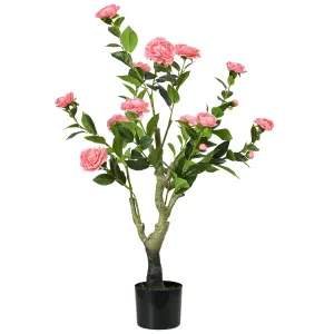 HOMCOM Potted Artificial Plants Camellia Flower for Indoor Outdoor, Pink