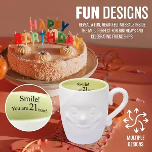 Smiling Face Mug Tea Coffee Ceramic Cup Gift Set Fine China Novelty New 3D  Birthday Message 21 Year Old