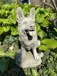 Sitting Alsatian Stone Statue Outdoor Garden British Made Dog Ornament