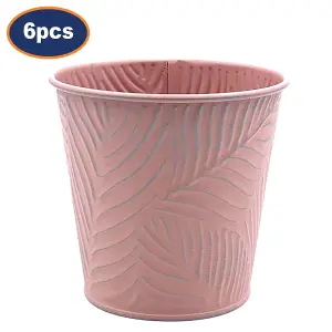 Metal Planters 6pc Pastel Pink 0.6L Embossed Leaf Plant Flower Decor Pots Garden