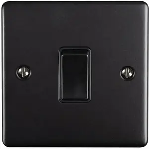 1 Gang Single Light Switch MATT BLACK 2 Way 10A Black Trim & Metal Rocker