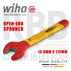 Wiha Spanner Wrench 18mm VDE Electricians Single Insulated Open End 43038