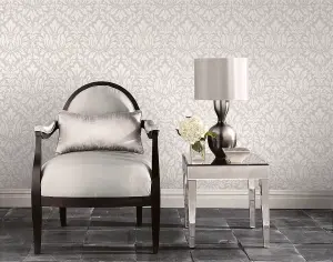 Galerie Stripes And Damask 2 Silver Grey Stitched Damask Smooth Wallpaper