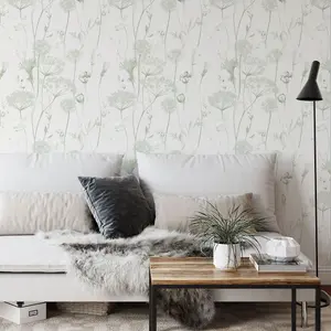 Catherine Lansfield Meadowsweet Floral Wallpaper Sage Green Muriva 165584