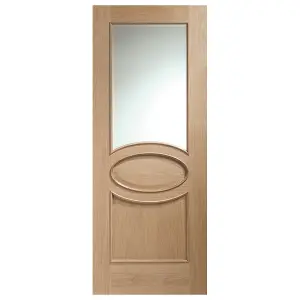 Internal Calabria Oak Clear Bevelled Glass and Raised Mouldings Door 1981 x 838 x 35mm (33")