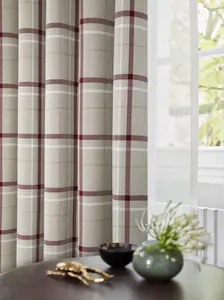 Home Curtains Hudson Woven Check Fully Lined 90w x 90d" (229x229cm) Red Eyelet Curtains (PAIR)