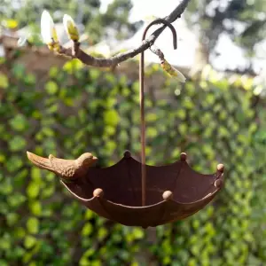 Cast Iron Umbrella Metal Bird Bath Garden Decoration