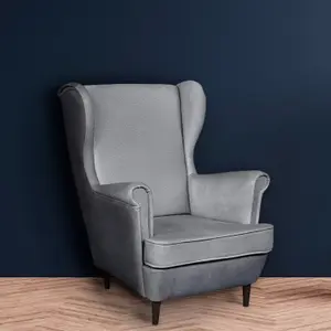 Leo Velour Armchair Elegant Accent Upholstered Loungechair - Grey