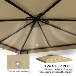 Outsunny 3(m) 2 Tier Garden Gazebo Top Cover Replacement Canopy Roof Deep Beige