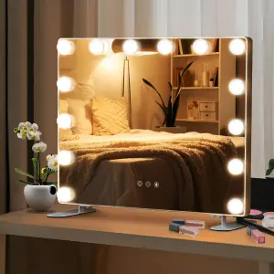 COSTWAY Hollywood Vanity Mirror with 14 Lights Tabletop/Wall Mounted Makeup Mirror 50 x 40 cm