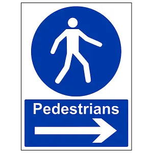 Pedestrians Arrow RIGHT Public Safety Sign - Rigid Plastic - 450x600mm (x3)