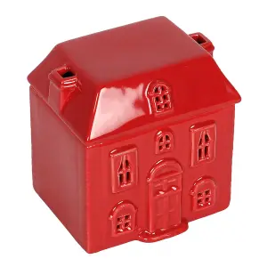 Red Ceramic House Oil Burner and Wax Melt. H12 x W12 cm