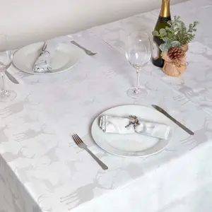 Homescapes Silver Stag Christmas Table Cloth, 132 x 228 cm