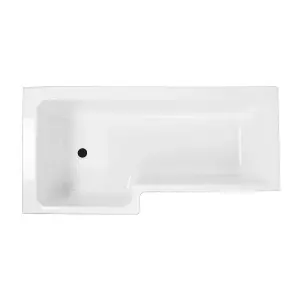 Novela Left Hand L-Shape Shower Bath - 1700x820mm with Light Wood Panel