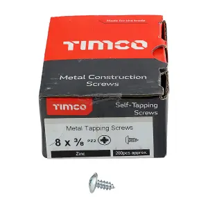 Timco - Metal Tapping Screws - PZ - Flange - Self-Tapping - Zinc (Size 8 x 3/8 - 200 Pieces)