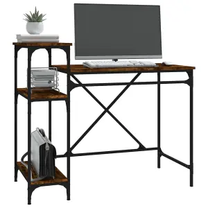 Berkfield Desk with Shelves Smoked Oak 105x50x90 cm Engineered Wood&Iron