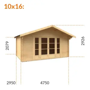 10ft x 16ft (2950mm x 4750mm) Horsforth "The Connecticut" 44mm Log Cabin With 2 Windows