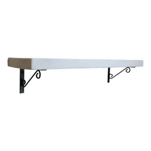 Solid Wood Handmade Rustical Shelf White 225mm 9 inch with Black Metal Bracket WOP Length of 70cm