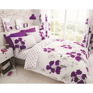 Buford Cotton Blend Floral Duvet Cover Set with Pillowcases Purple/Grey/White / Double Duvet Cover - 2 Standard Pillowcases