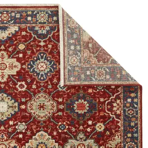 Persian Red Traditional Geometric Bordered Wool Rug for Living Room & Bedroom-120cm X 180cm