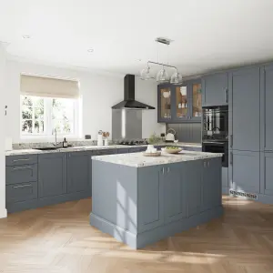 Alpinia Matt dusk blue wood effect Shaker Highline Cabinet door (W)400mm (H)715mm (T)18mm