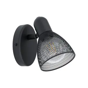 Wall Spot Light Colour Black Steel Shade Black Circluar Open Mesh Bulb E14 28W