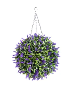 Pair of Best Artificial 38cm Purple Lush Lavender Hanging Basket Flower Topiary Ball - Weather & Fade Resistant