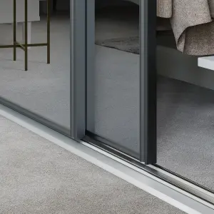 Spacepro Full panel Graphite frame Single panel Mirrored Sliding wardrobe door, (H) 2220mm x (W) 914mm