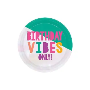 Birthday Vibes Only Paper Disposable Plates (Pack of 8) Multicoloured (One Size)