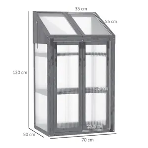 Outsunny Wooden Greenhouse Cold Frame Grow House w/ Double Door for Flower Grey