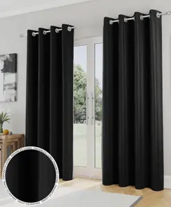 Enhanced Living Nightfall Plain Supersoft Black Thermal Blockout Eyelet Curtains - 46 x 54 inch (117 x 137cm)