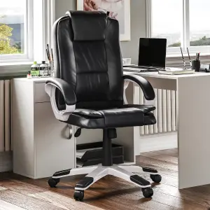 Vida Designs Charlton Black Executive Office Computer Chair Adjustable Swivel PU Faux-Leather