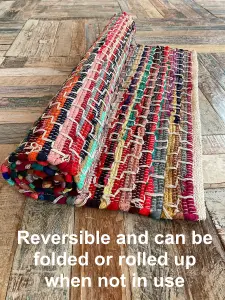 KADAM Geometric Rainbow Rug Multicolour and Reversible / 60 cm x 210 cm