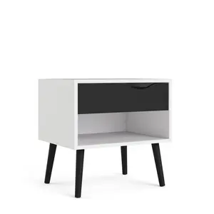 Dowler 1 Drawer Bedside Table White/Black Matte