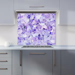 Purple and White Mosaic Design Premium Glass Kitchen Splashback W900mm x H750mm