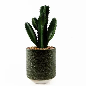 23cm Artificial Cactus with Green Ceramic Planter