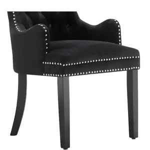 Set of 6 Windsor Knocker Back Dining Chairs Velvet Dining Room Chair w/ Armrest Black