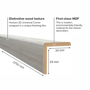 Corner Trim for Shiplap Wall Panels - Oak White - 2750mm x 24mm x 24mm - 10 Pack