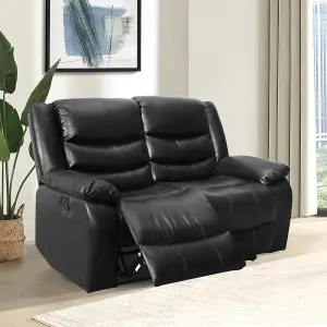 Sorreno Bonded Leather Recliner 2 Seater Sofa In Black