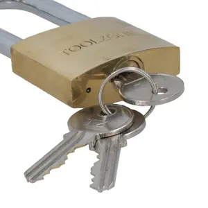 50mm long shackle brass padlock 3 keys security / lock / shed / garage TE620