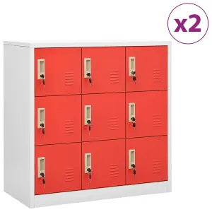 Berkfield Locker Cabinets 2 pcs Light Grey and Red 90x45x92.5 cm Steel