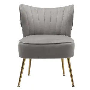 Grey Velvet Modern Armless Wingback Accent Chair Leisure Upholstered Sofa Chair  with Gold Legs