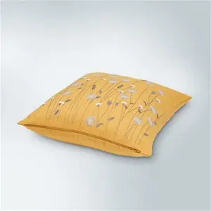 Dunelm Scandi Floral Cushion, Floral, Size: 43cm X 43Cm, Yellow, Ochre