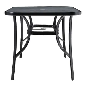 Rectangular Garden Tempered Glass Wood Grain Coffee Table with Umbrella Hole 120cm