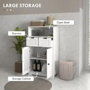 kleankin Free Standing Bathroom Storage Cabinet with Louvred Doors, 2 Drawers, White