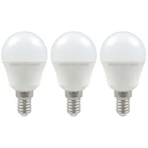 Crompton Lamps LED Golfball 4.9W E14 Cool White Opal (40W Eqv) (3 Pack)