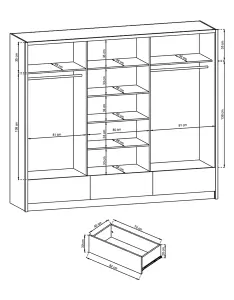 Aria I Sliding Door Wardrobe 254cm in Black Gloss & Matt - Spacious Modern Storage with Mirror and Interior Organisation