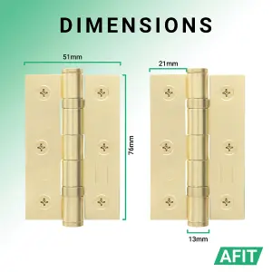 AFIT Satin Brass Door Hinges - 3 Inch / 76mm  Internal Fire Door Hinges - 4 Pairs