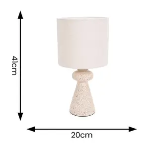 ValueLights Cady Natural Cement Effect Bedside Table Lamp with Drum Shade - LED Bulb Included