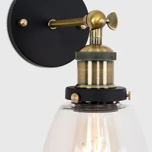 ValueLights Ambrose Pair of Ambrose Antique Brass and Black Metal Adjustable Knuckle Joint Wall Light Fittings